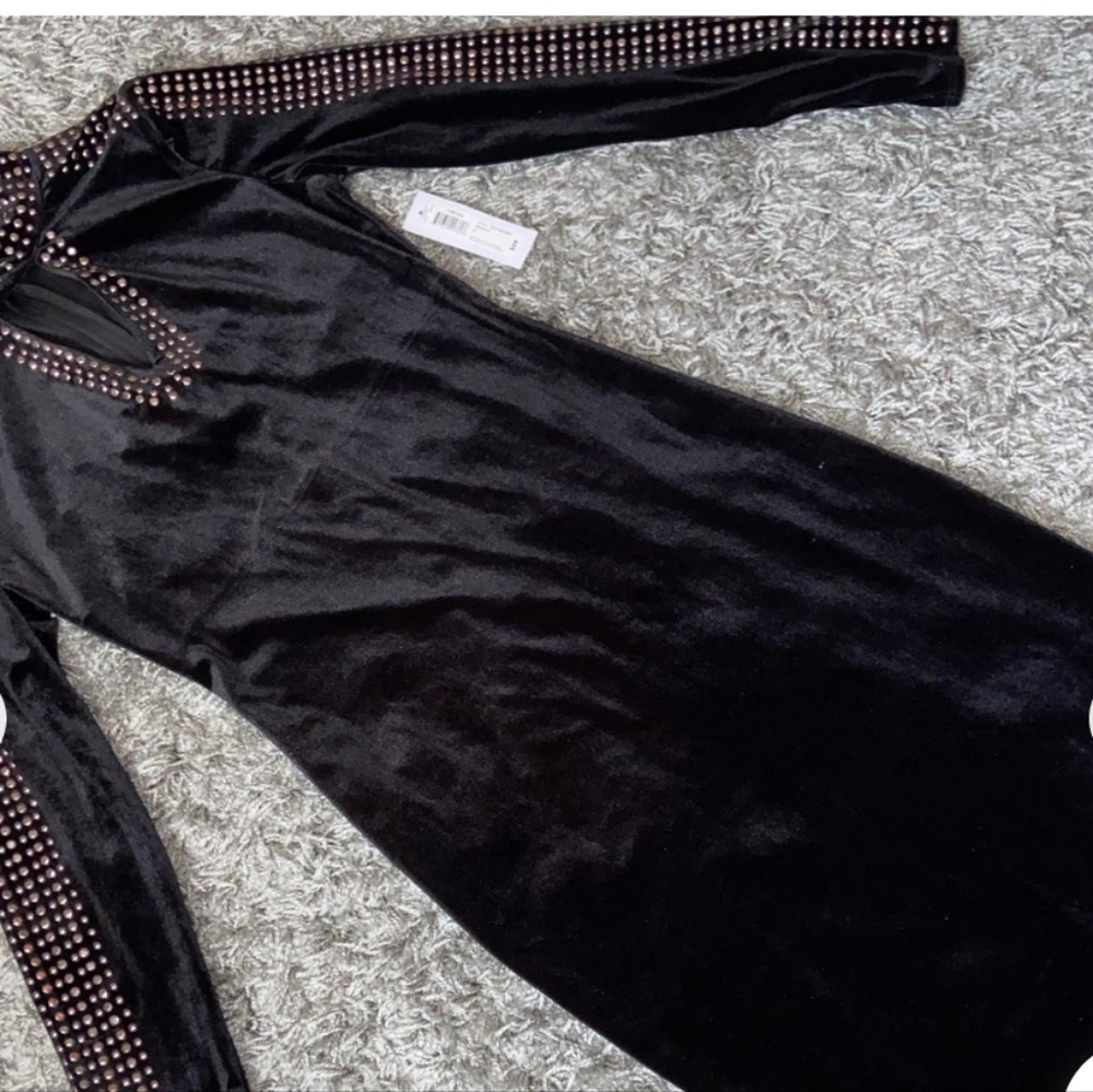 Elegant Black Velvet Dress with Studded Details